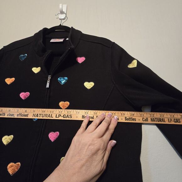 Vtg Quacker Factory Hearts Jacket Womens LG Fleece Embroidered Sequins Colorful - Picture 8 of 11